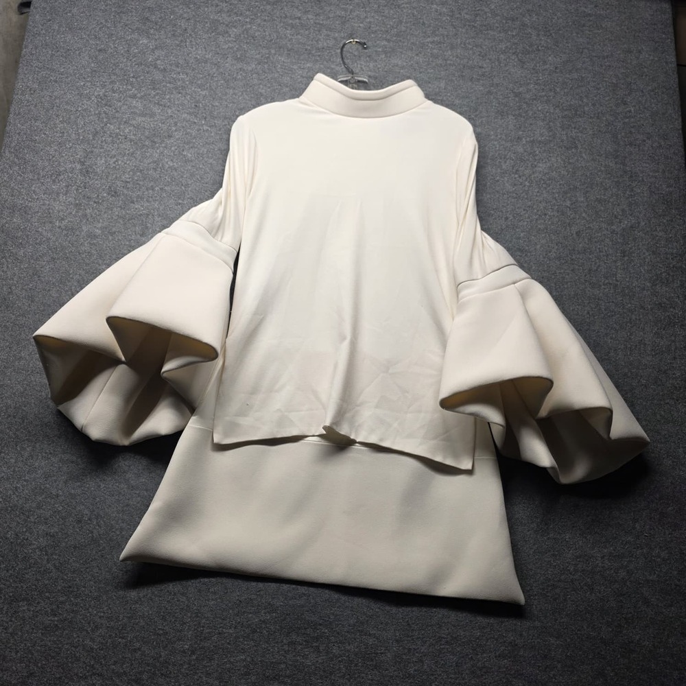 Brandon Maxwell Ivory Bell Sleeve Mini Dress Size 8 Layered Collar Crepe